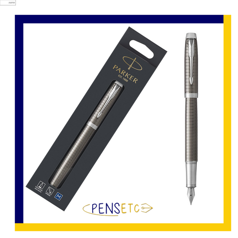 Parker IM Fountain Pen Premium Dark Espresso Chiseled Medium Nib Blue Refill 1975552