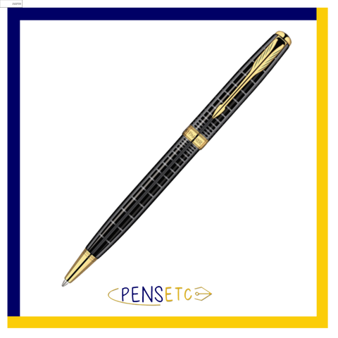 Parker Sonnet Dark Grey Lacquer Checked GT Ballpoint Pen S0912470 Vintage