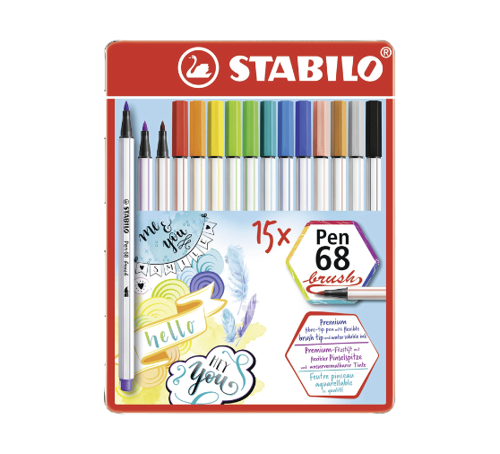 STABILO Fibre-Tip Pen 68 Brush Tin (Pack of 15 or 25) – Pens Etc