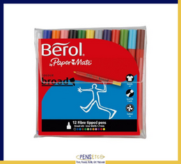 Berol ColourBroad Fibre Tip Pens Wallet x12 Assorted Colours