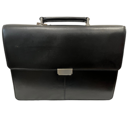 Quindici Luxury Designer Black Leather Locking Flapover Briefcase Business Bag