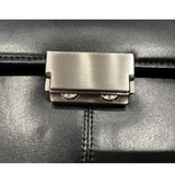 Quindici Luxury Designer Black Leather Locking Flapover Briefcase Business Bag