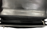 Quindici Luxury Designer Black Leather Locking Flapover Briefcase Business Bag