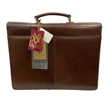 Quindici Luxury Designer Brown Leather Flapover Briefcase Business Bag