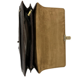 Quindici Luxury Designer Brown Leather Flapover Briefcase Business Bag