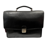 Quindici Luxury Designer Black Leather Flapover Briefcase Business Bag
