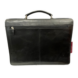 Quindici Luxury Designer Black Leather Flapover Briefcase Business Bag