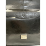 Quindici Luxury Designer Black Leather Flapover Briefcase Business Bag