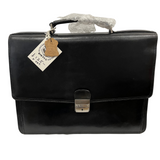 Quindici Luxury Designer Black Leather Flapover Briefcase Business Bag