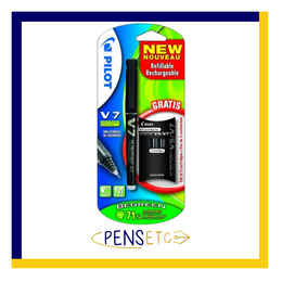Pilot V7 Hi-Tecpoint 0.7 Fine Roller Ball Pen x1 Black + 3 Refills FOC New