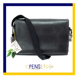 Quindici 15.6 Laptop Messenger Bag Black Soft Split Leather QSB 725