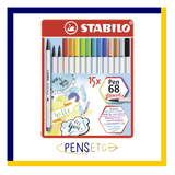 STABILO Fibre-Tip Pen 68 Brush Tin  (Pack of 15 or 25)