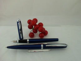 X-Pen Classic Fountain Pen and Ballpoint Pen Set in Blue with Chrome Detail 128