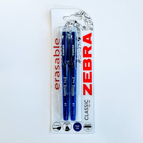 Zebra Z-Grip Erasable Classic Gel Ink Pens x2 0.7mm in Black or Blue