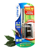 Pilot V7 Hi-Tecpoint 0.7 Fine Roller Ball Pen x1 Black + 3 Refills FOC New