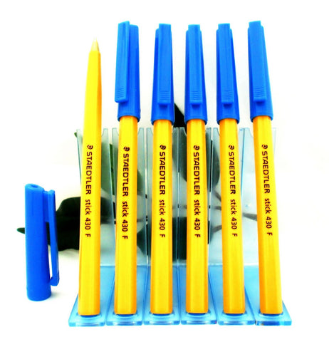 Staedtler 430-F Fine Stick Pen x6 0.25mm Writing Tip in Black, Blue, Red or Green