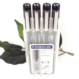 Staedtler Pigment Liner Desktop Set x4 Widths Black Indelible Ink 308 WP4