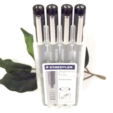 Staedtler Pigment Liner Desktop Set x4 Widths Black Indelible Ink 308 WP4