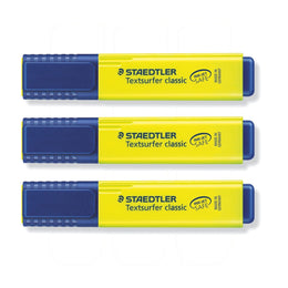 Staedtler Textsurfer Classic Yellow Highlighter 3 Pack with 1-5mm Tip and Fast Drying Ink