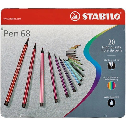 Stabilo Pen 68 Fibre Tip Pens Gift Tins in 10, 20, 30, 40 or 50 Assorted Colours