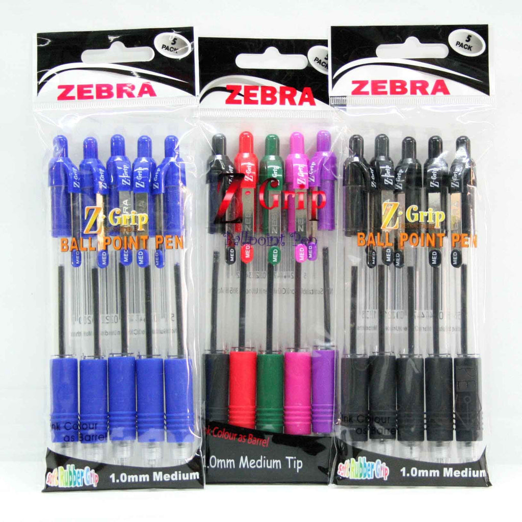 Zebra Z Grip Retractable Ballpoint Pen 5 Pack in 3 Colour Options
