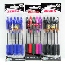 Zebra Z-Grip Retractable Ballpoint Pen 5 Pack in 3 Colour Options