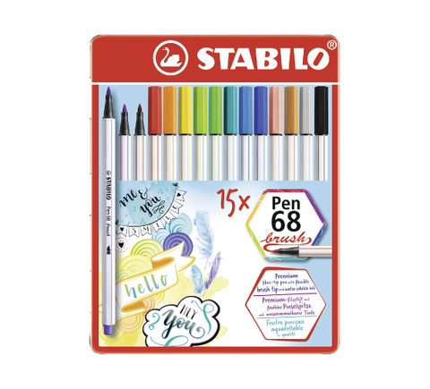 STABILO Fibre-Tip Pen 68 Brush Tin  (Pack of 15 or 25)