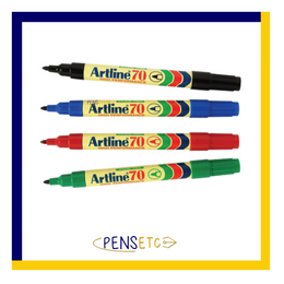 Artline 70 2mm Bullet Tip Permanent Markers x4 in Black Blue Red & Green