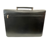 Quindici Luxury Designer Black Leather Locking Flapover Briefcase Business Bag