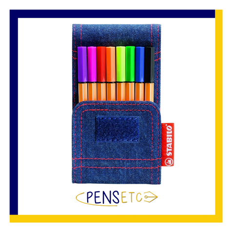 Stabilo Point 88 Mini Fineliner Pens 8 Pack in Denim Jean Pocket Wallet