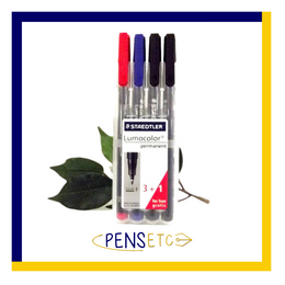 Staedtler Lumocolor 318 Permanent Pen Set x4 318WP4 Fine in Red, Blue, Black and Green Ink