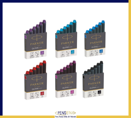 Parker Quink Mini Ink Cartridges x 12 available in 6 Colours – Pens Etc