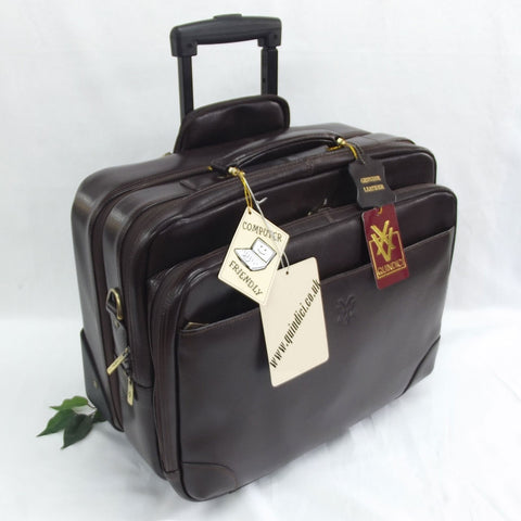 Quindici Leather Business Overnight Trolley Bag Hand Luggage Size