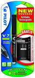 Pilot V7 Hi-Tecpoint 0.7 Fine Roller Ball Pen x1 Black + 3 Refills FOC New
