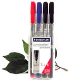 Staedtler Lumocolor 318 Permanent Pen Set x4 318WP4 Fine in Red, Blue, Black and Green Ink