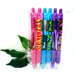 Zebra Z-Grip Funky Brights Zebra, Cheetah Tiger + Plain Barrel x6 Pens