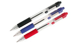 Zebra Z-Grip Ballpoint Pen x3 Assorted Black Blue & Red Retractable 1.0mm Medium